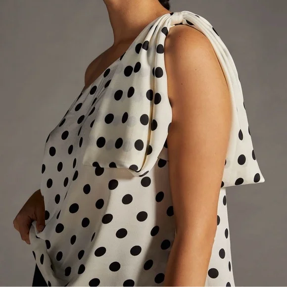 Sachin + Babi Black and White Puff Sleeve Asymmetrical Blouse small petite - Picture 3 of 5